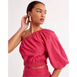 ABERCROMBIE Linen Off Shoulder Trouser Short Set Pink Small Medium